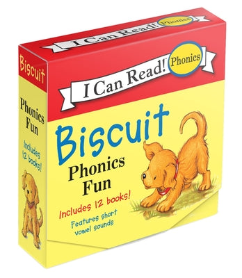 Cover Image for Biscuit 12-Book Phonics Fun!: A Box of 12 Mini-Books Featuring Short and Long Vowel Sounds -- Alyssa Satin Capucilli, Boxed Set