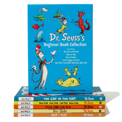 Cover Image for Dr. Seuss's Beginner Book Boxed Set Collection: The Cat in the Hat; One Fish Two Fish Red Fish Blue Fish; Green Eggs and Ham; Hop on Pop; Fox in Socks -- Dr Seuss, Boxed Set