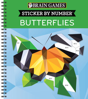 Cover Image for Brain Games - Sticker by Number: Butterflies (28 Images to Sticker) -- Publications International Ltd, Spiral