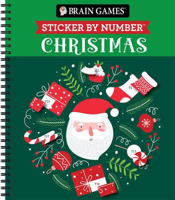 Cover Image for Brain Games - Sticker by Number: Christmas (28 Images to Sticker - Santa Cover - Bind Up) -- Publications International Ltd, Spiral