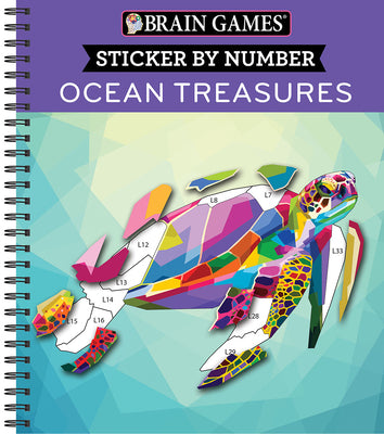 Cover Image for Brain Games - Sticker by Number: Ocean Treasures (13 Images to Sticker) -- Publications International Ltd, Spiral