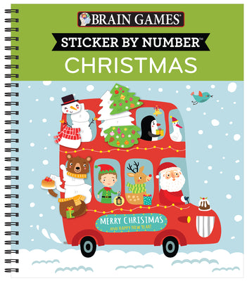Cover Image for Brain Games - Sticker by Number: Christmas (Bus Cover): Fun Holiday Activity Book for Kids and Adults Spiral Bound with Perforated Pages 10 Festive St -- Publications International Ltd, Spiral