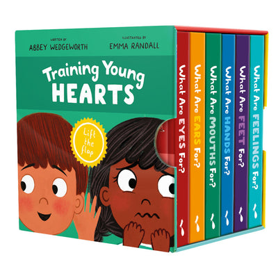 Cover Image for Training Young Hearts Board Books Boxed Set: 6 Lift-The-Flap Board Books & Guide for Grown-Ups -- Abbey Wedgeworth, Hardcover